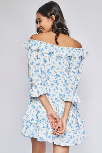 Blue Floral Fit & Flare Dress, Blue, image 6